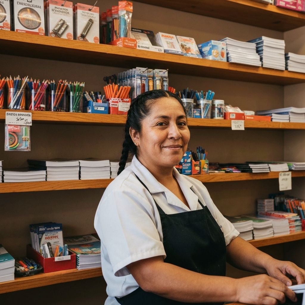 Mujer hispana en su papelería